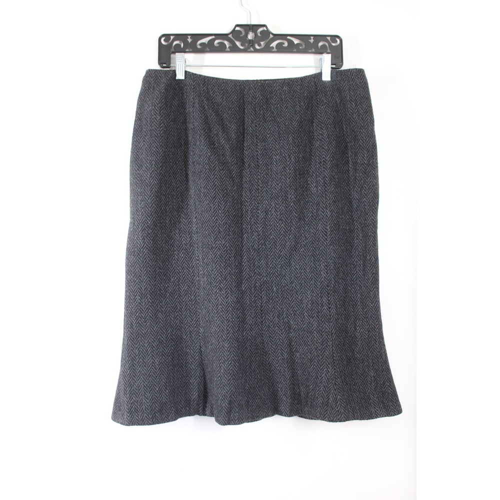 Lauren Ralph Lauren 10 Gray Herringbone Wool Blend Knee Length Flare Skirt